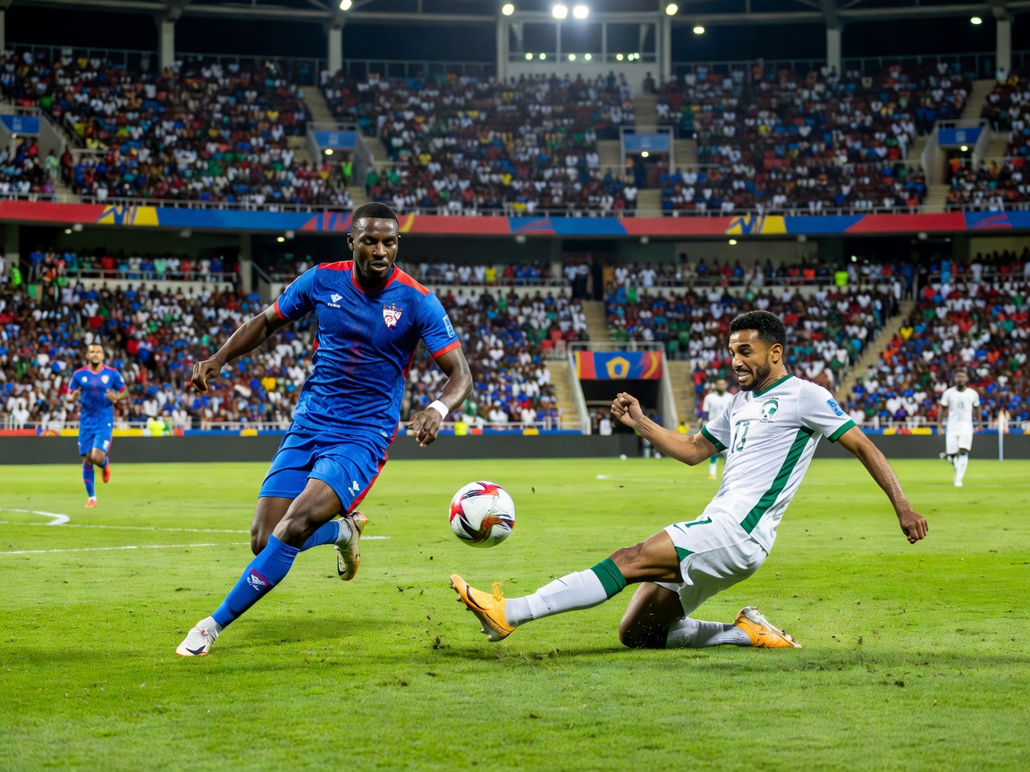 Action shot of Cabo Verde vs Saudi Arabia match