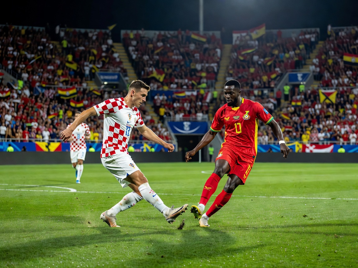 Croatia vs Ghana players in an editorial sports photography shot