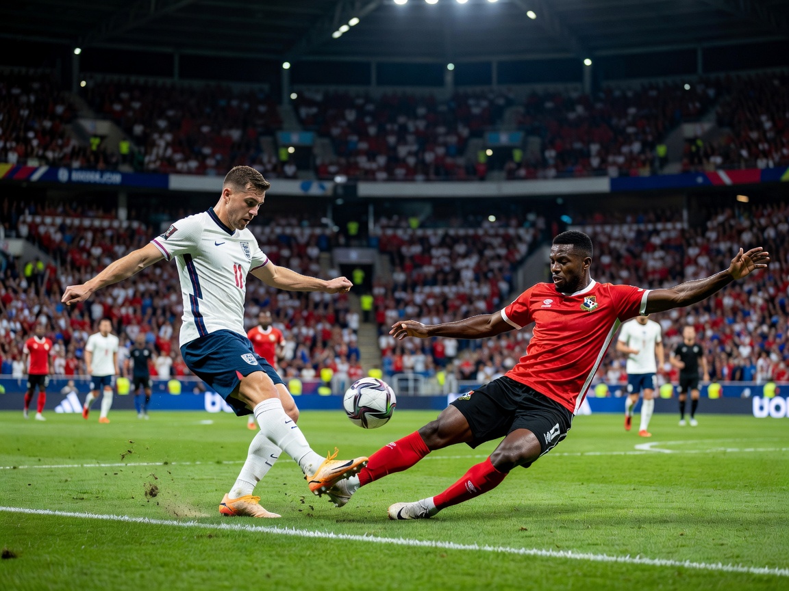 England and Panama competing in an intense football match