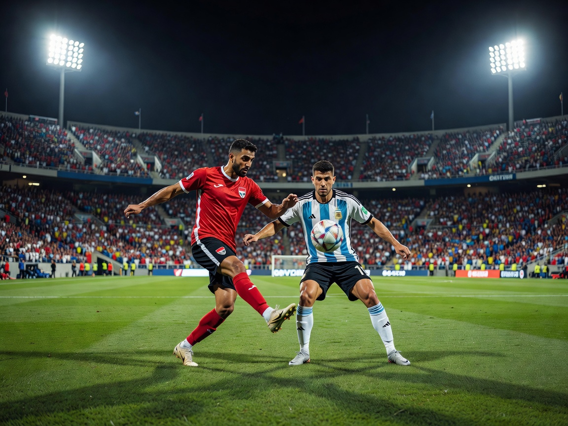 Jordan vs Argentina realistic football photography